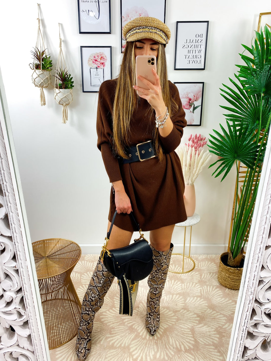 Abito in maglia manica ampia marrone - R.a. Boutique 