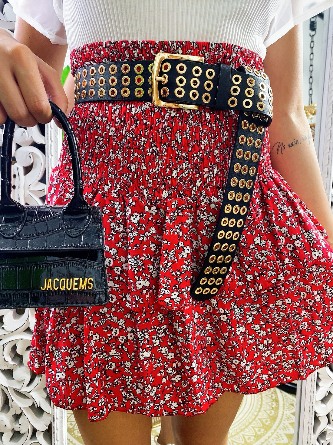 Gonna a balze a fiori rossa - R.a. Boutique 