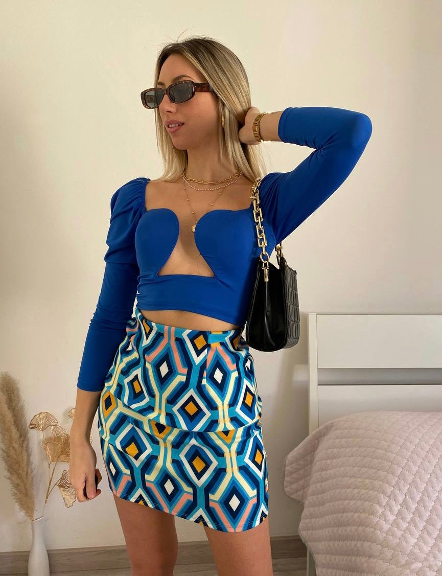 Gonna geometrica azzurra - R.a. Boutique 