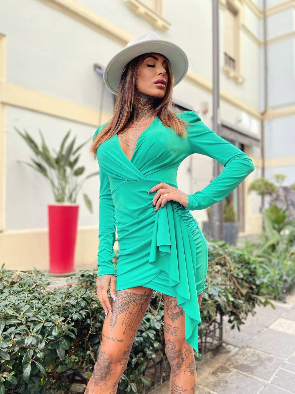 Abito con fusciacca verde - R.a. Boutique 