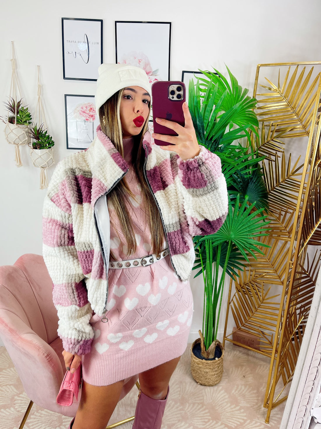 Giacchino a quadri con zip peonia - R.a. Boutique 