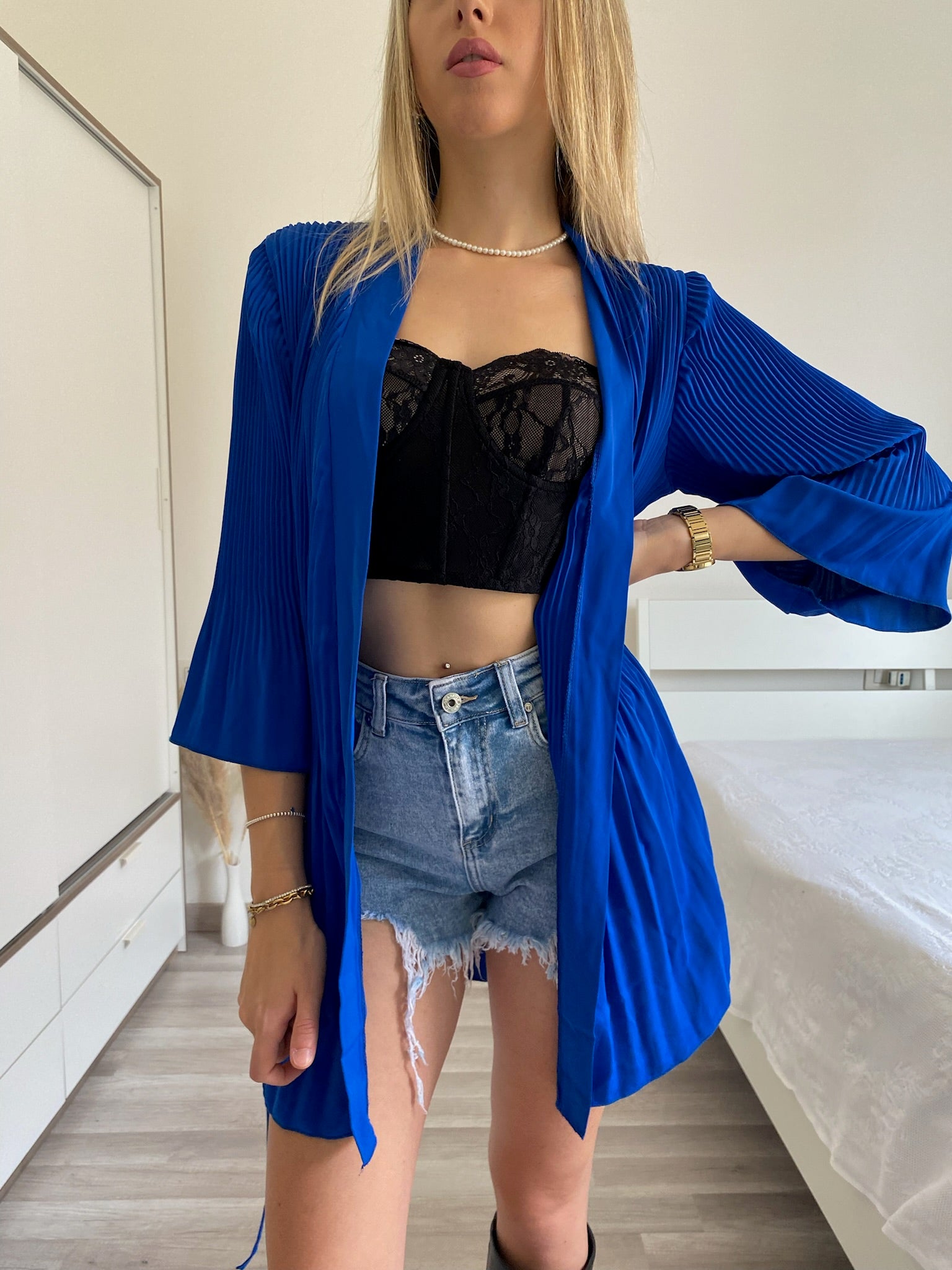 Kimono blu plissè - R.a. Boutique 