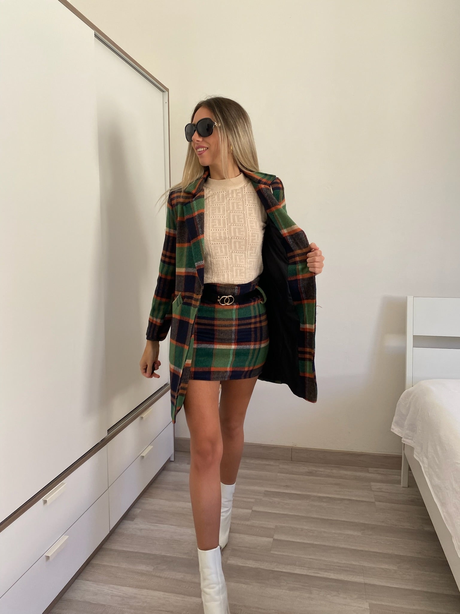 Cappotto check trama verde - R.a. Boutique 