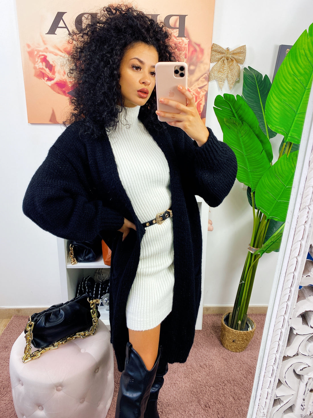 Cardigan lungo morbido nero - R.a. Boutique 