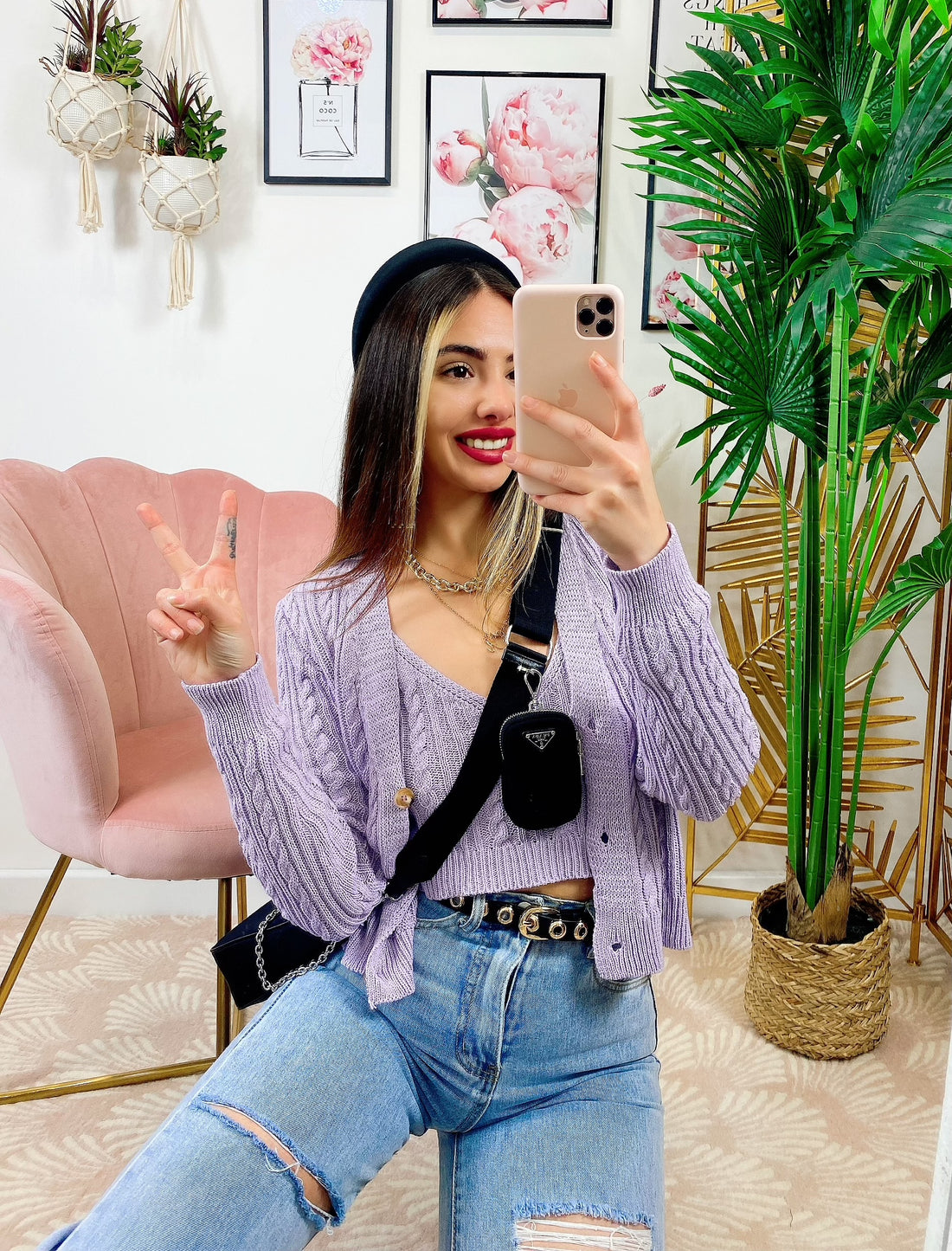 Cardigan primaverile con trecce lilla - R.a. Boutique 