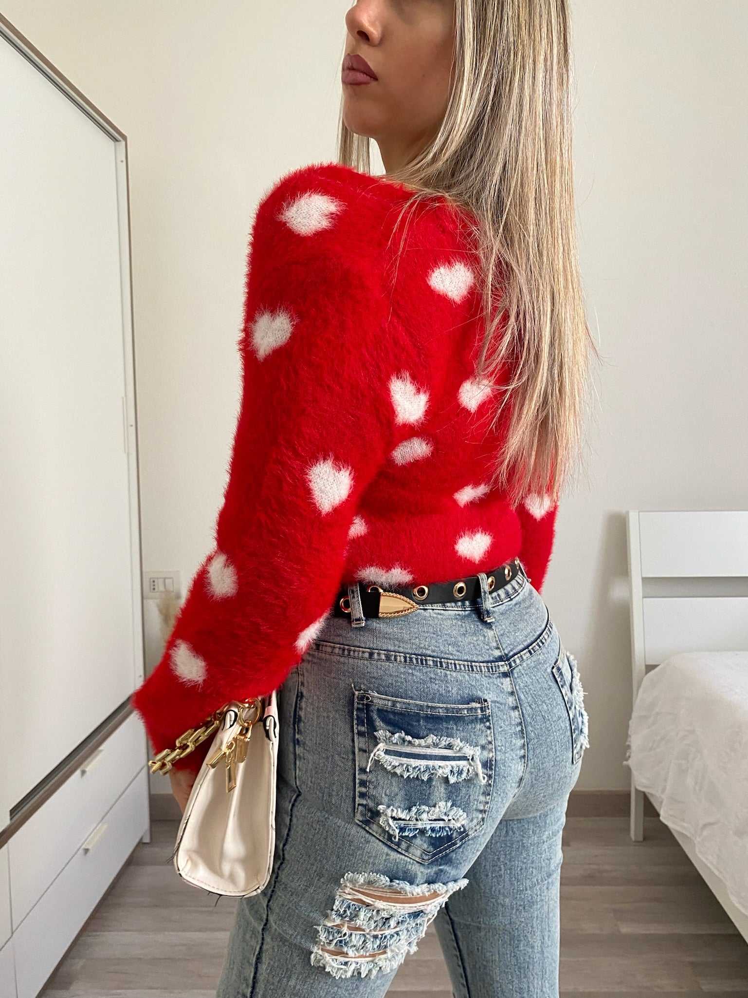 Cardigan rosso con cuori - R.a. Boutique 