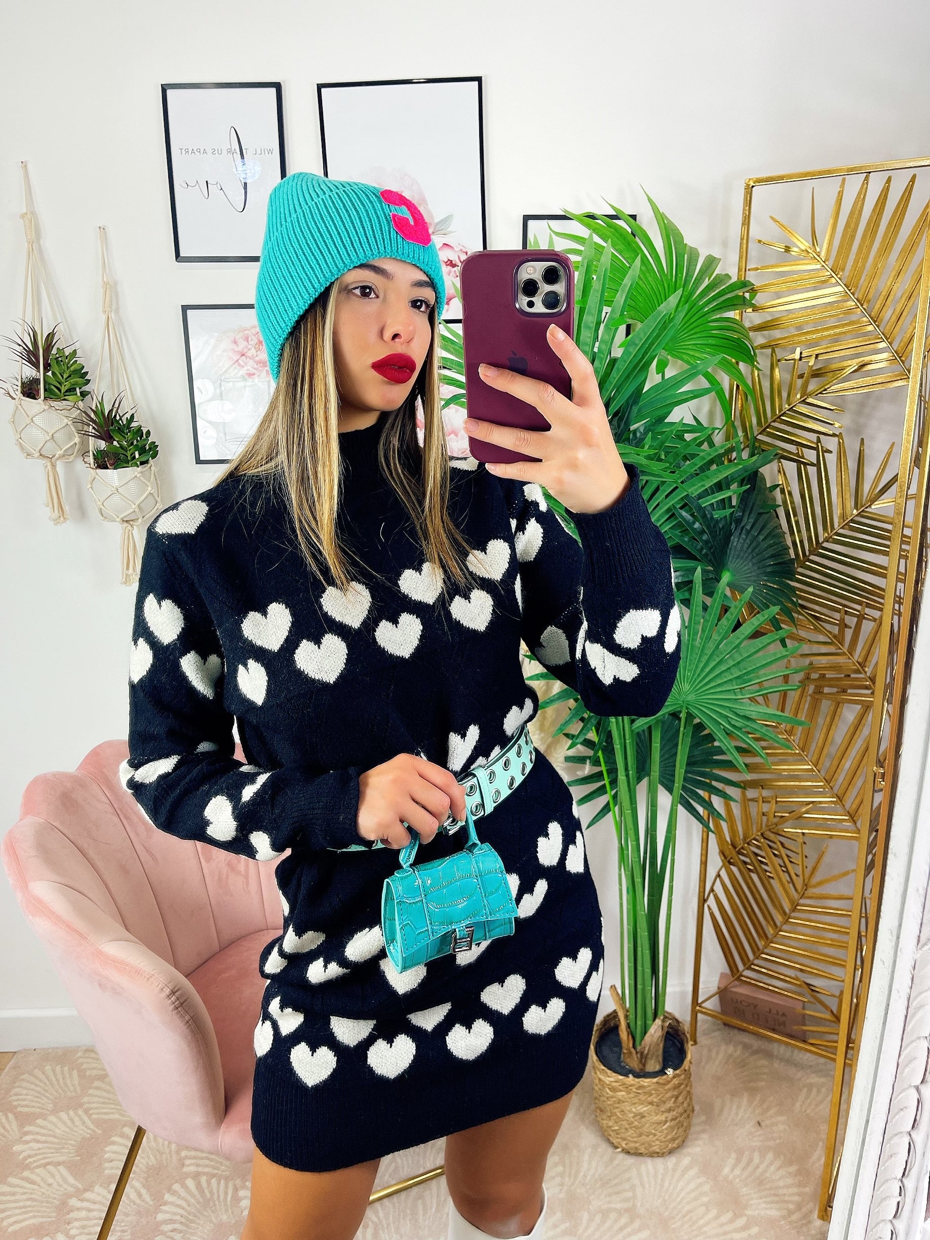 Maxi maglione nero a cuori - R.a. Boutique 