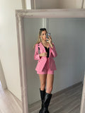 Completo giacca con bottoni e short rosa barbie - R.a. Boutique 