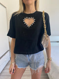 T-shirt nera con cuore e strass - R.a. Boutique 