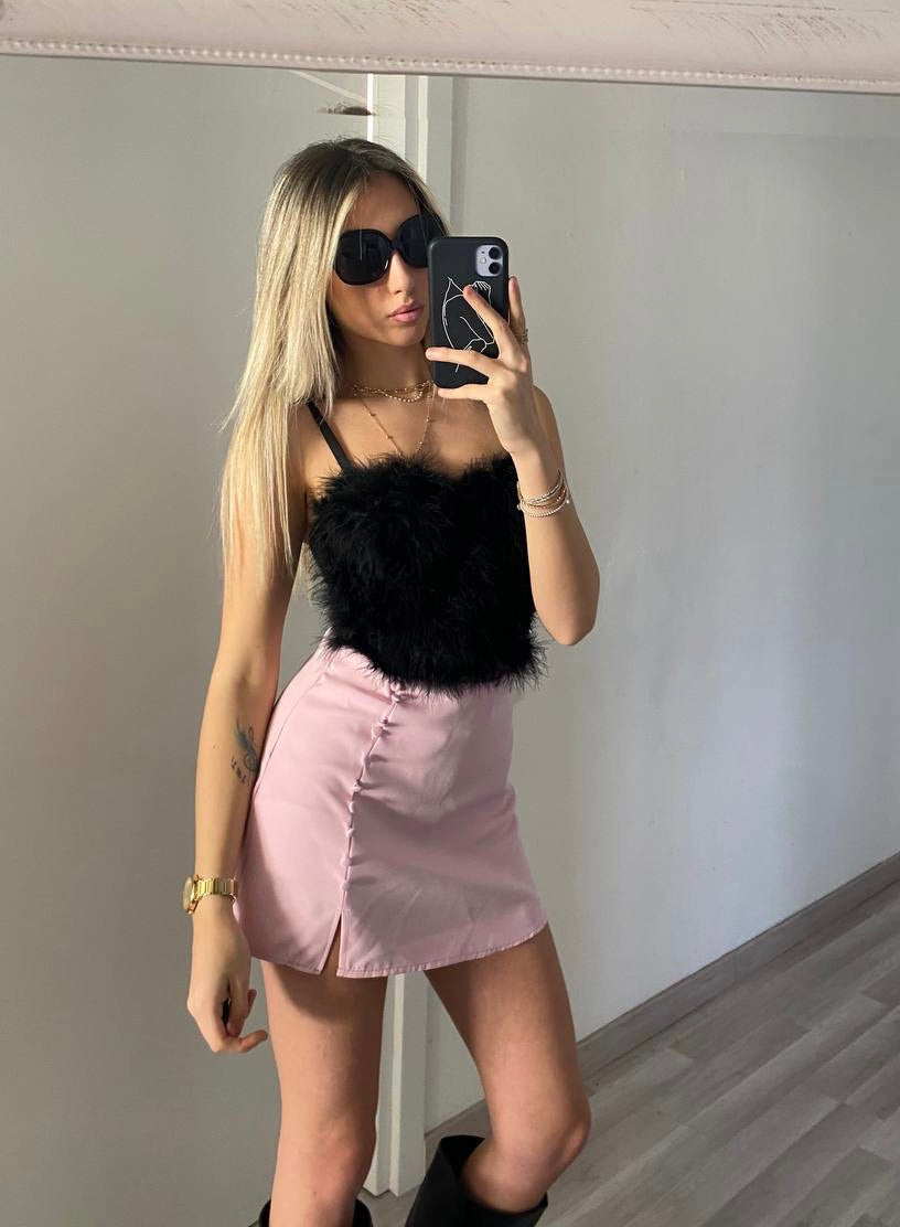 Top nero con piume - R.a. Boutique 