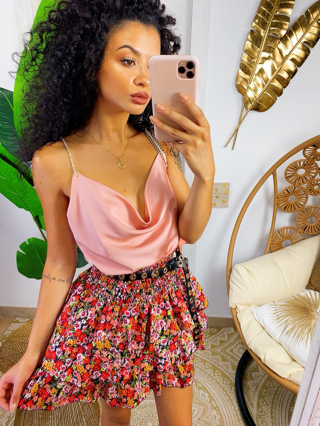 Canotta in raso con spalline in strass - R.a. Boutique 