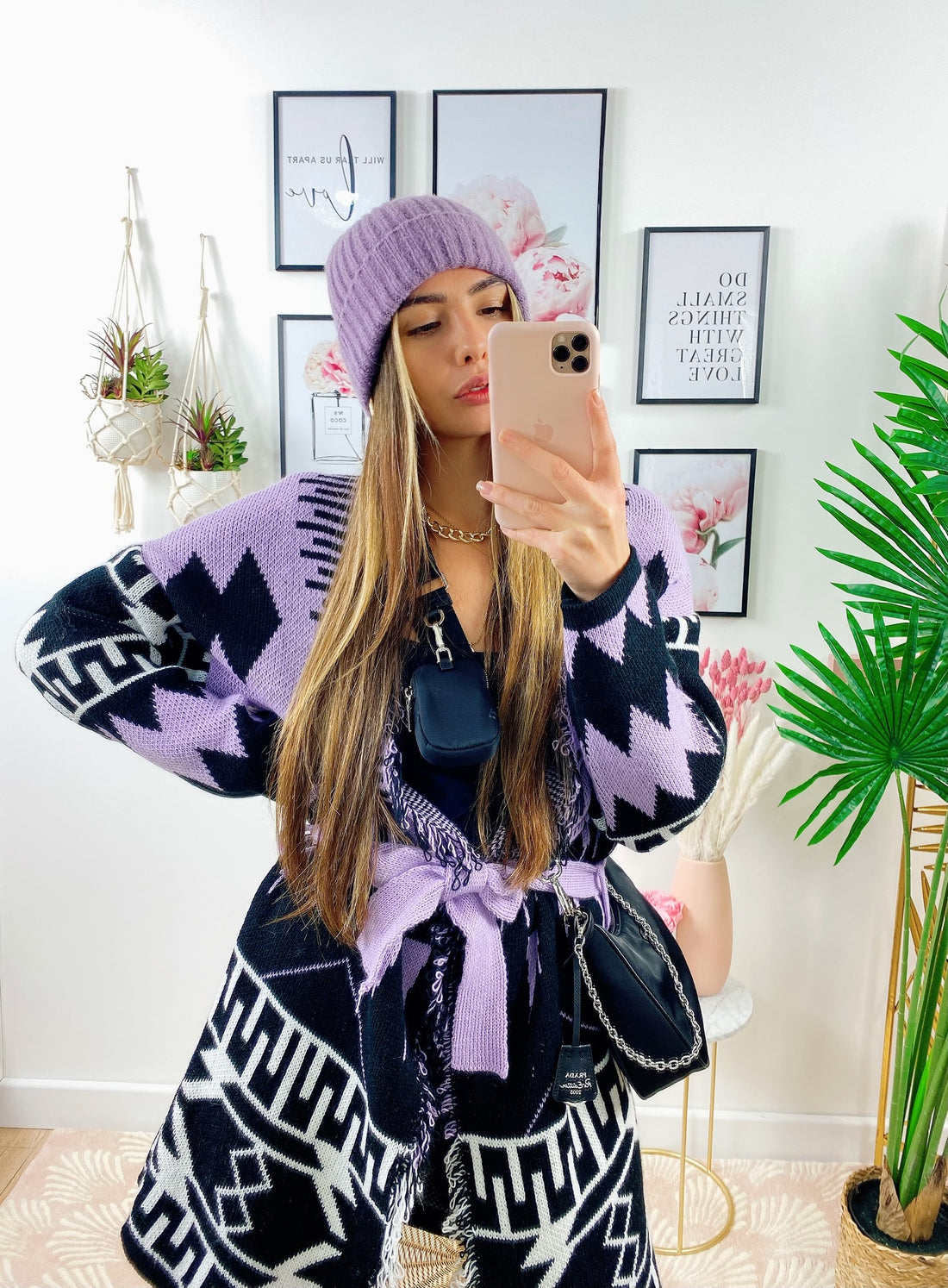 Cardigan lilla con frange e cinta - R.a. Boutique 