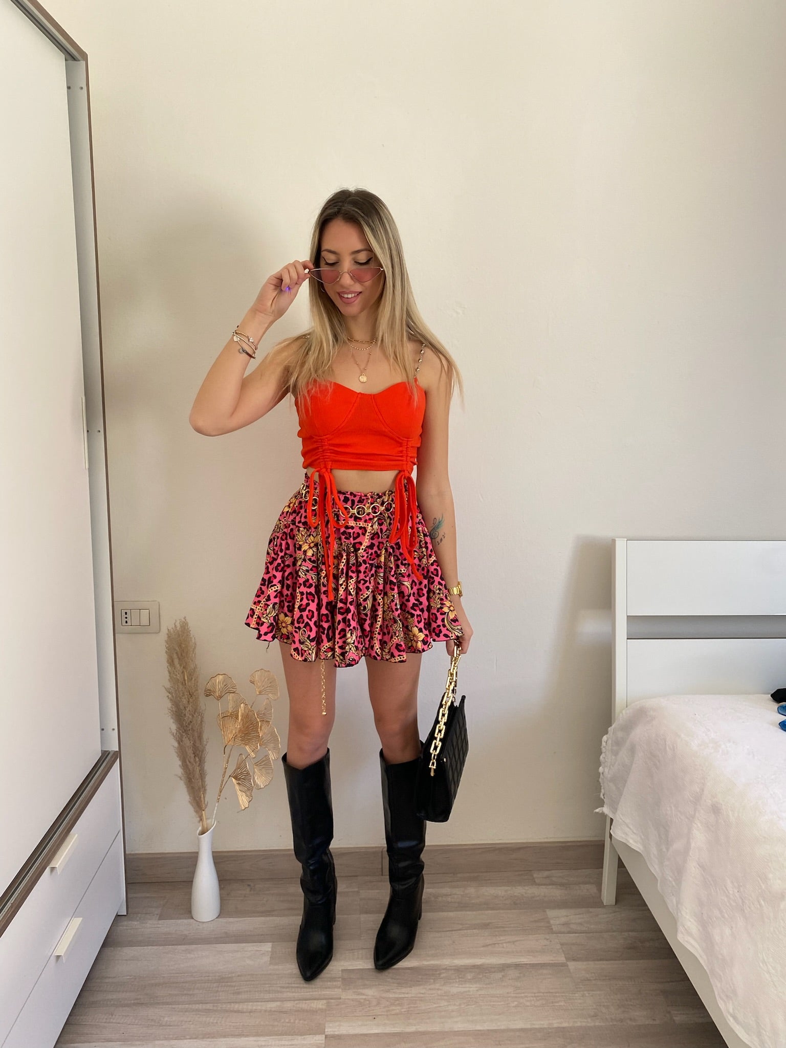 Top rosso con spalline in strass - R.a. Boutique 