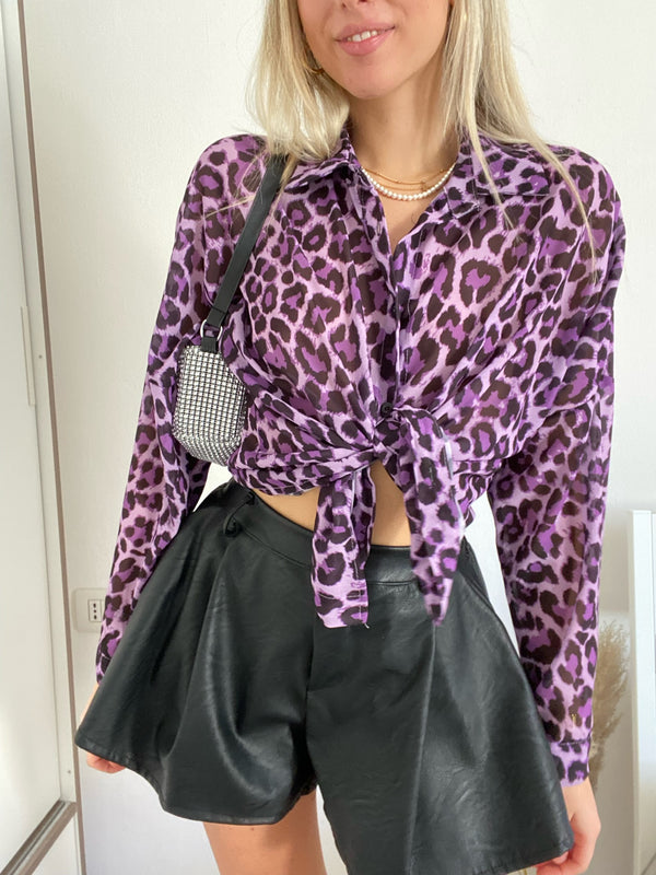 Flieder gepunktete Bluse mit Schleife