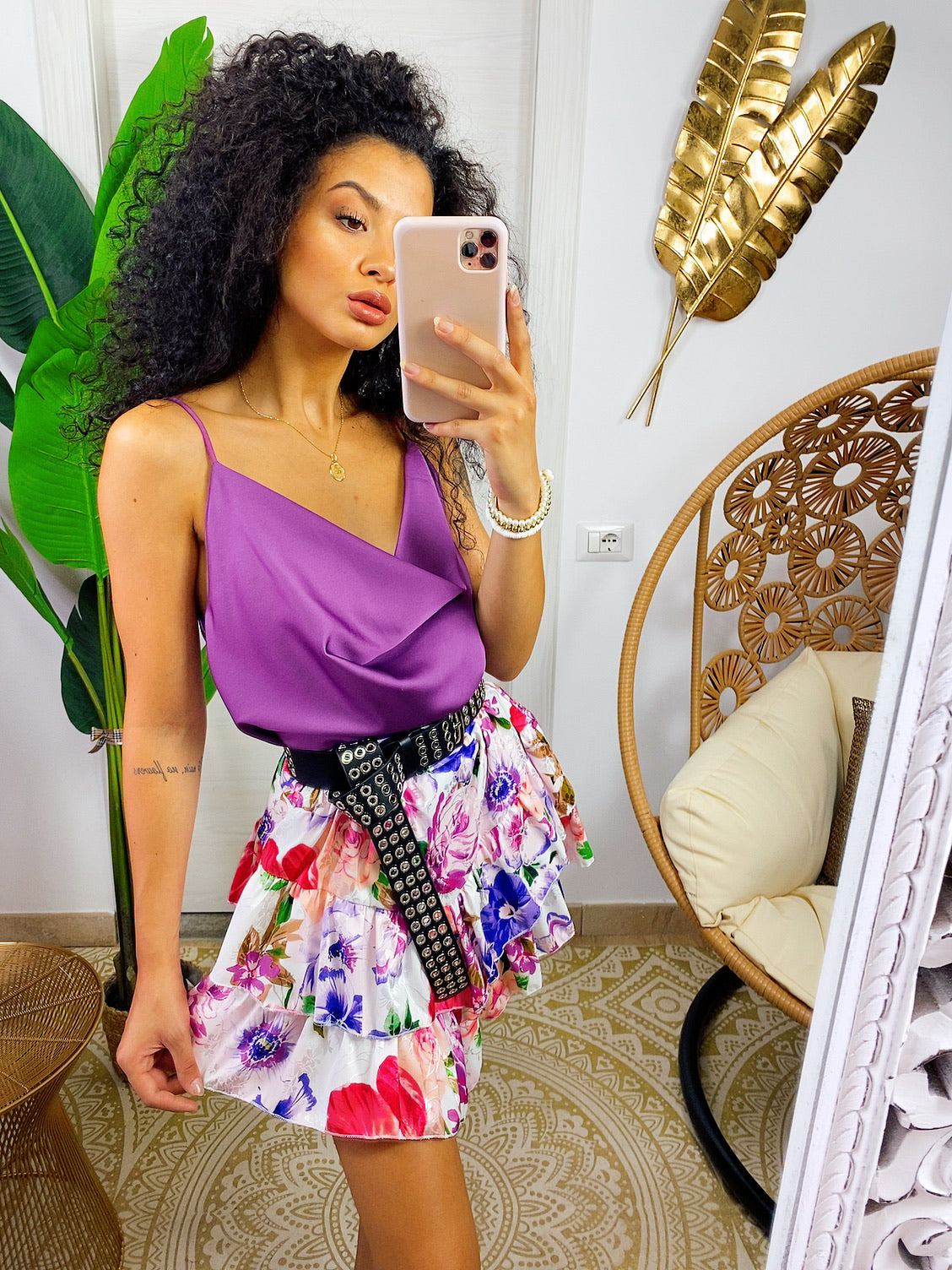 Gonna a fiori lilla asimmetrica - R.a. Boutique 