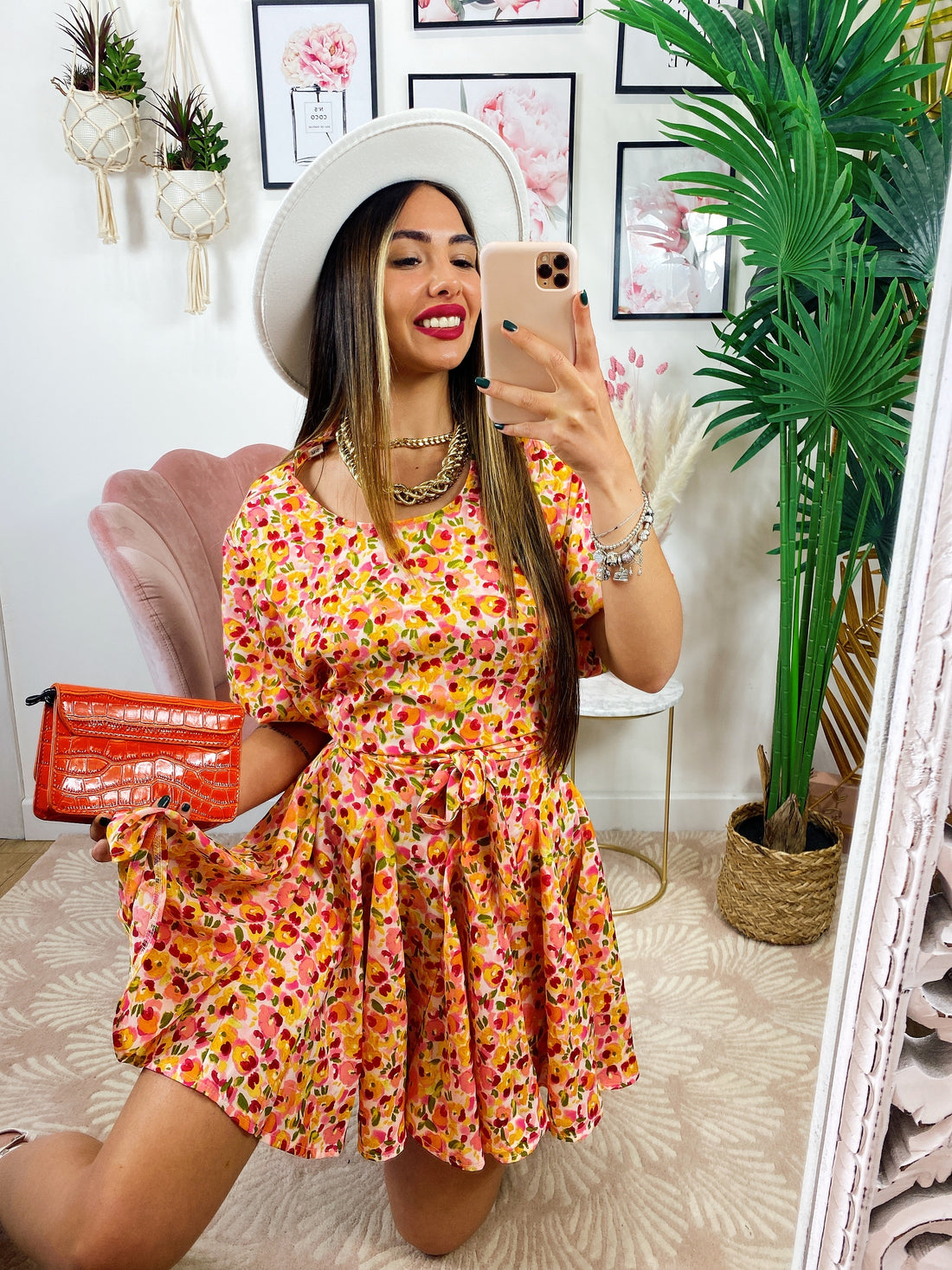 Abito a fiori rosa arancio - R.a. Boutique 