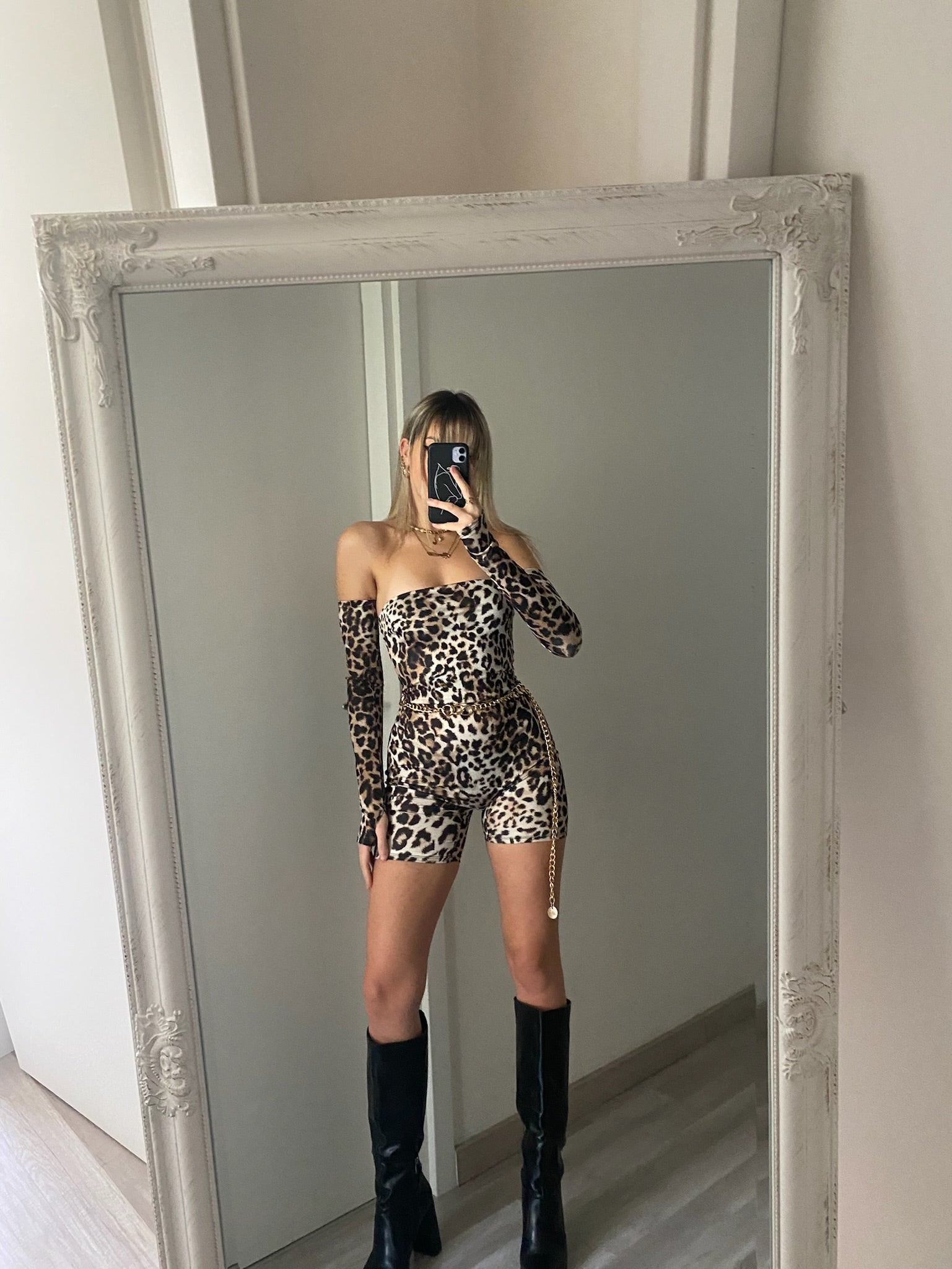 Tutina animalier con manicotti - R.a. Boutique 