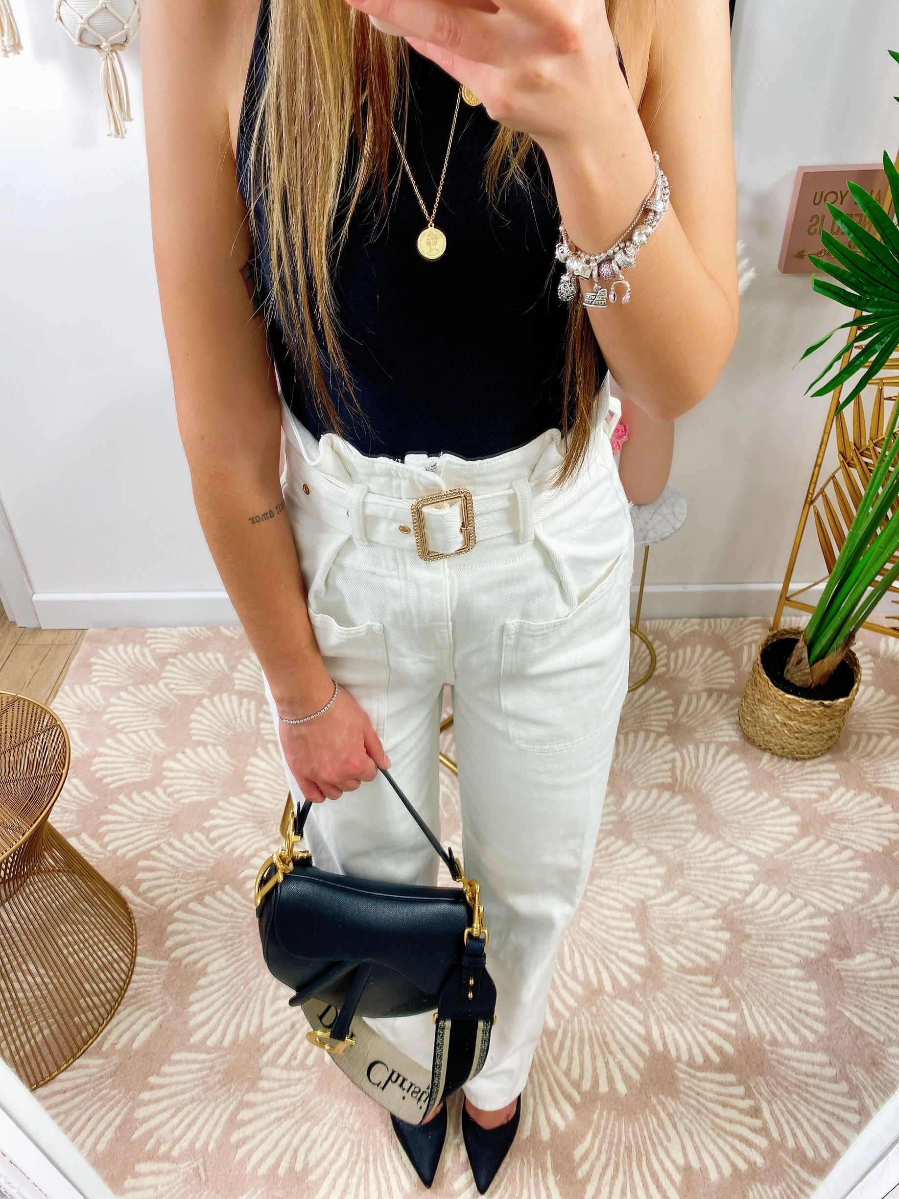 Jeans bianco boyfriend con cintura compresa - R.a. Boutique 