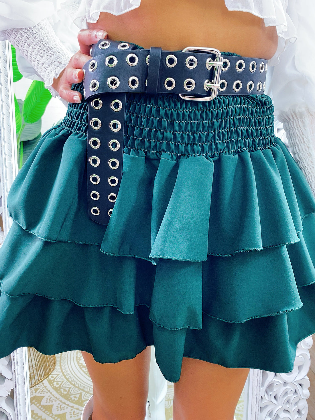 Gonna con balze verde bottiglia - R.a. Boutique 