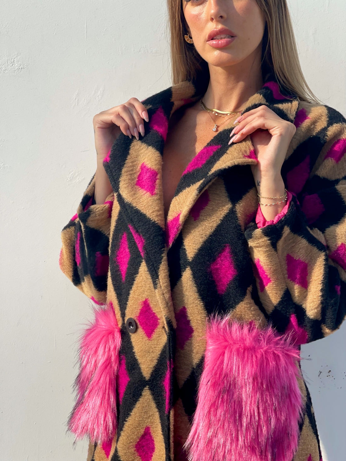 Cappotto a rombi fuxia - R.a. Boutique 