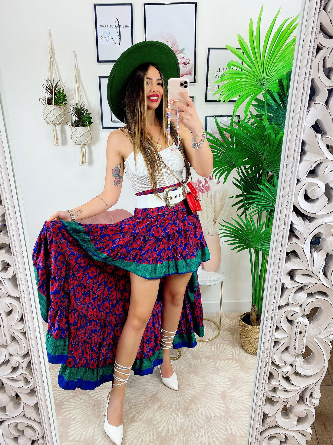 Gonna asimmetrica Blu fiori rossi - R.a. Boutique 