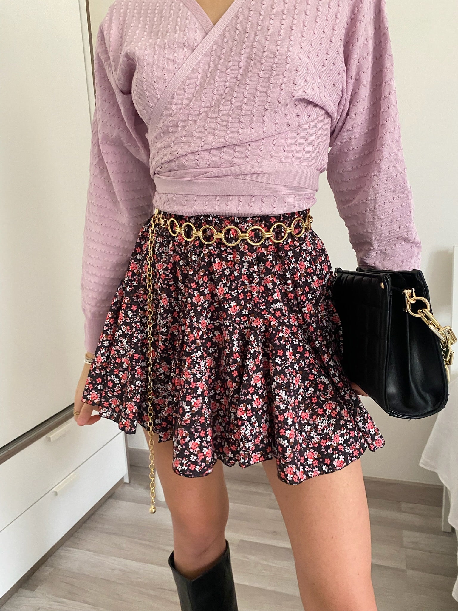 Gonna a ruota nera a fiorellini Rossi e bianchi - R.a. Boutique 