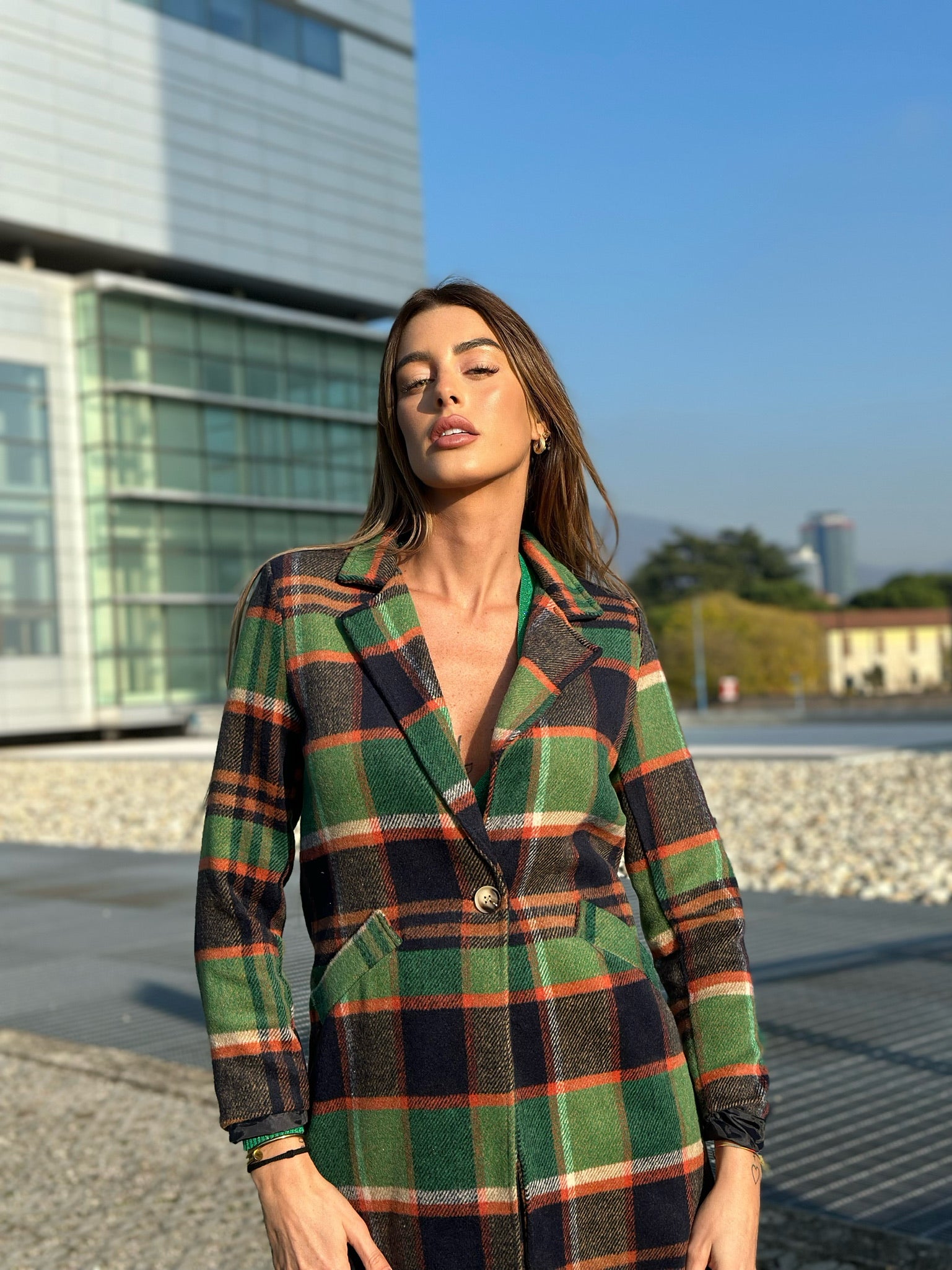 Cappotto check trama verde - R.a. Boutique 