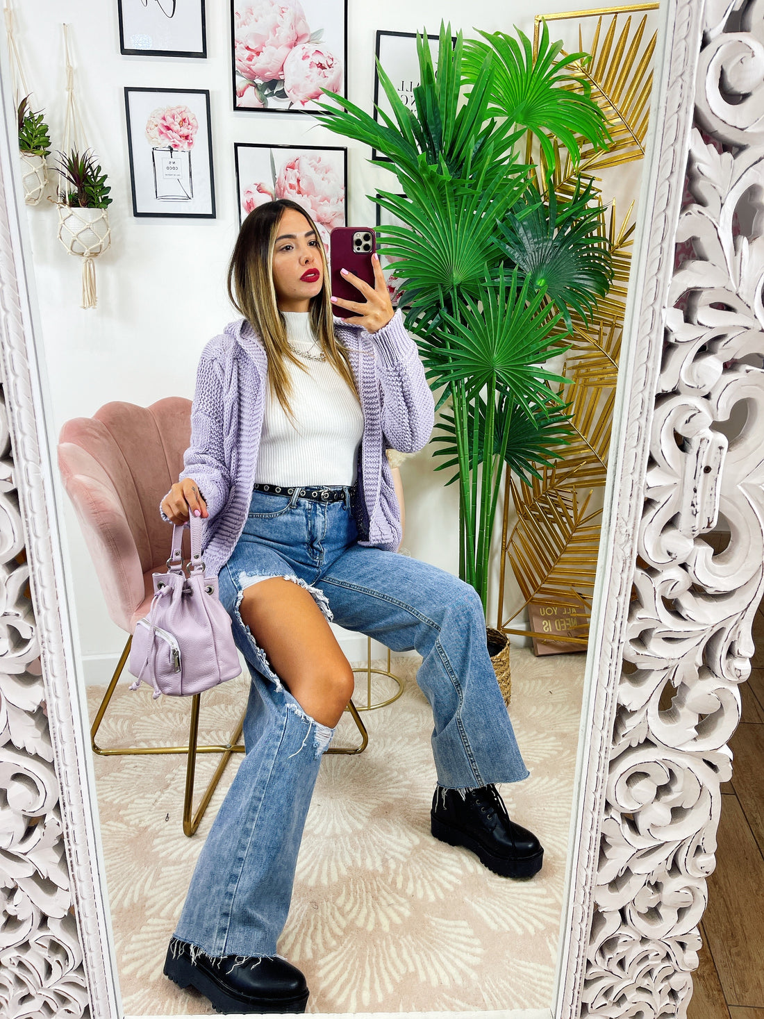 Cardigan lilla con trecce - R.a. Boutique 