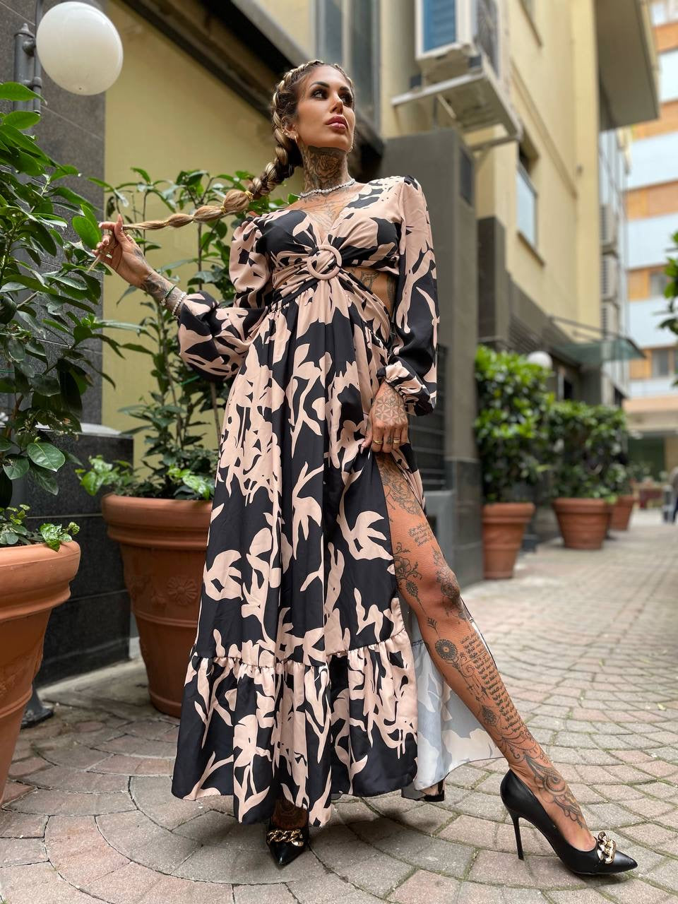 Abito lungo nero beige - R.a. Boutique 