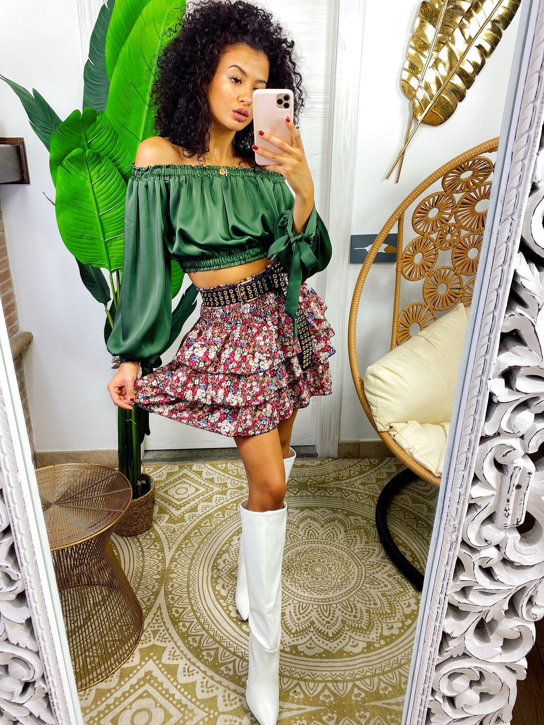 Top in raso manica lunga verde militare - R.a. Boutique 