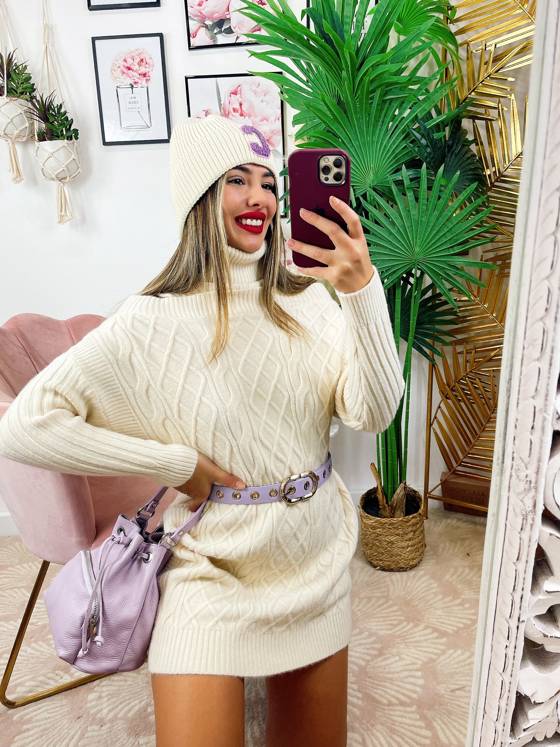 Maxi maglia a collo alto beige - R.a. Boutique 