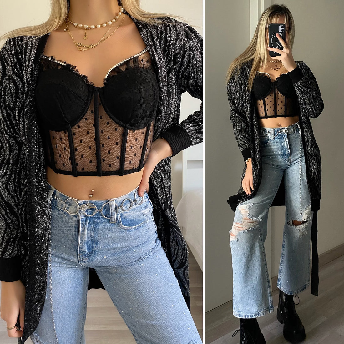 Cardigan in lurex zebrato nero - R.a. Boutique 