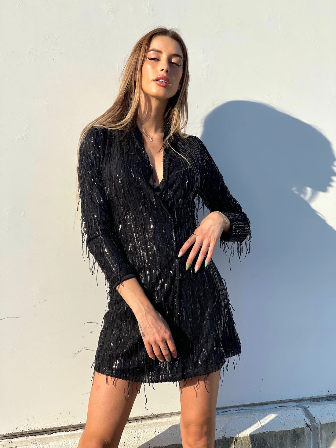 Abito nero frange in paillettes - R.a. Boutique 