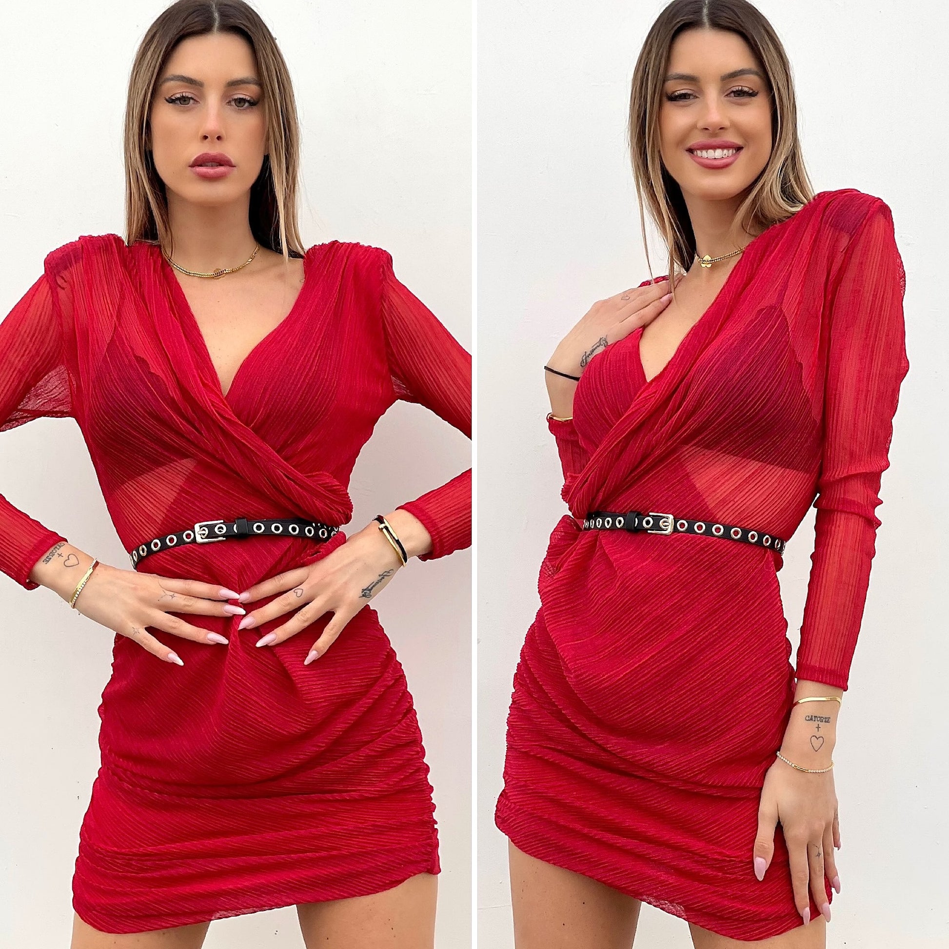 Abito rosso con scollo a incrocio - R.a. Boutique 