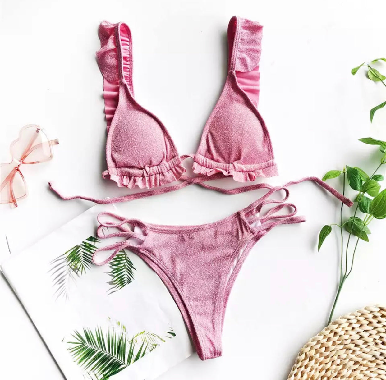 Bikini glitter con voilant Rosa - R.a. Boutique 