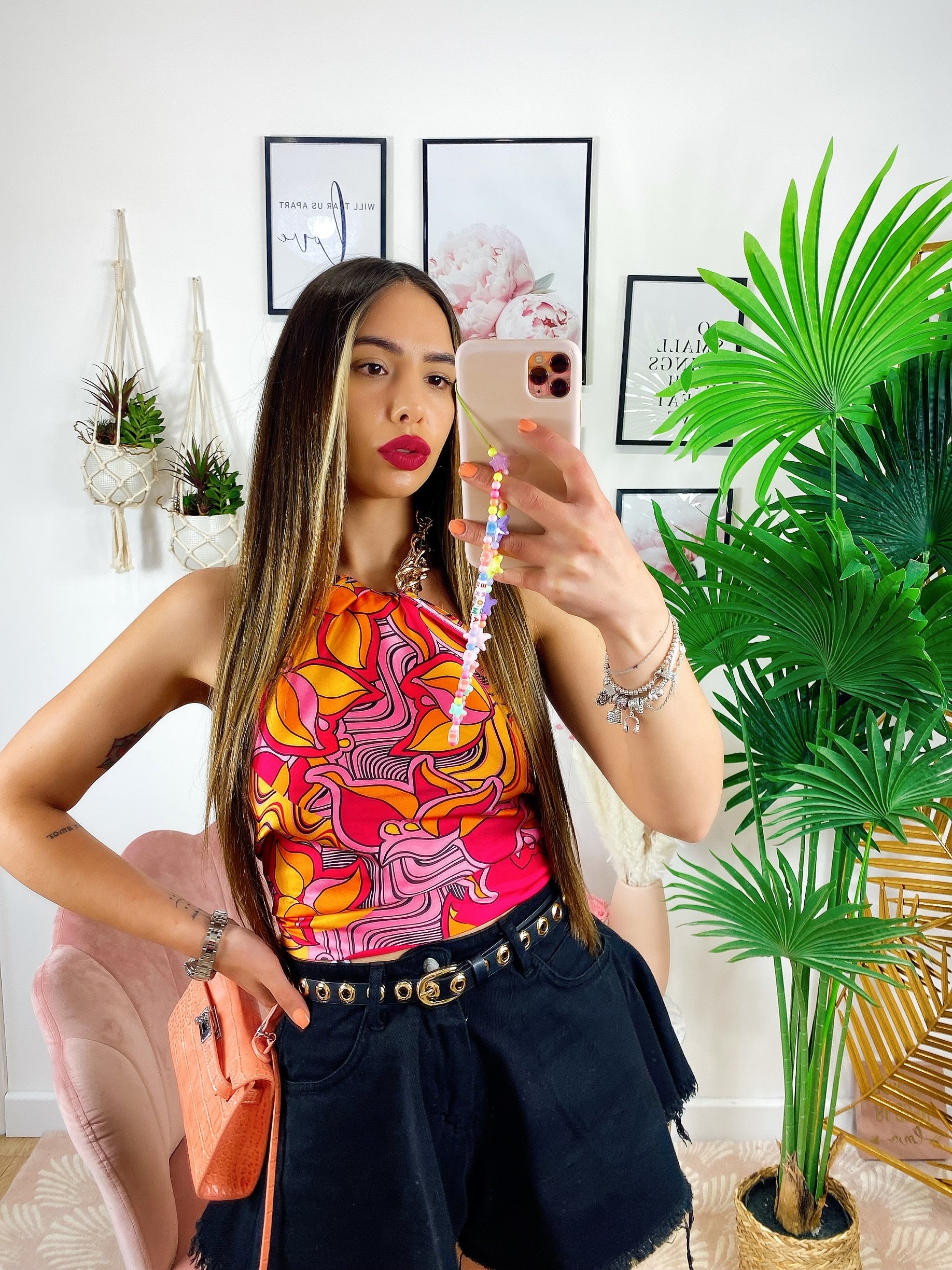 Top stampato con collana - R.a. Boutique 