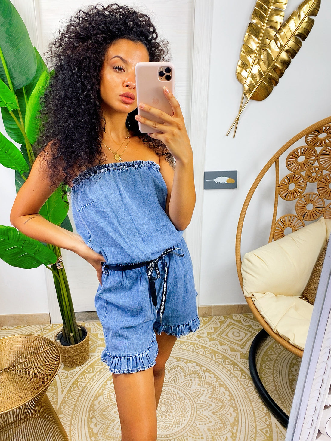 Tutina in jeans scollo a barchetta - R.a. Boutique 