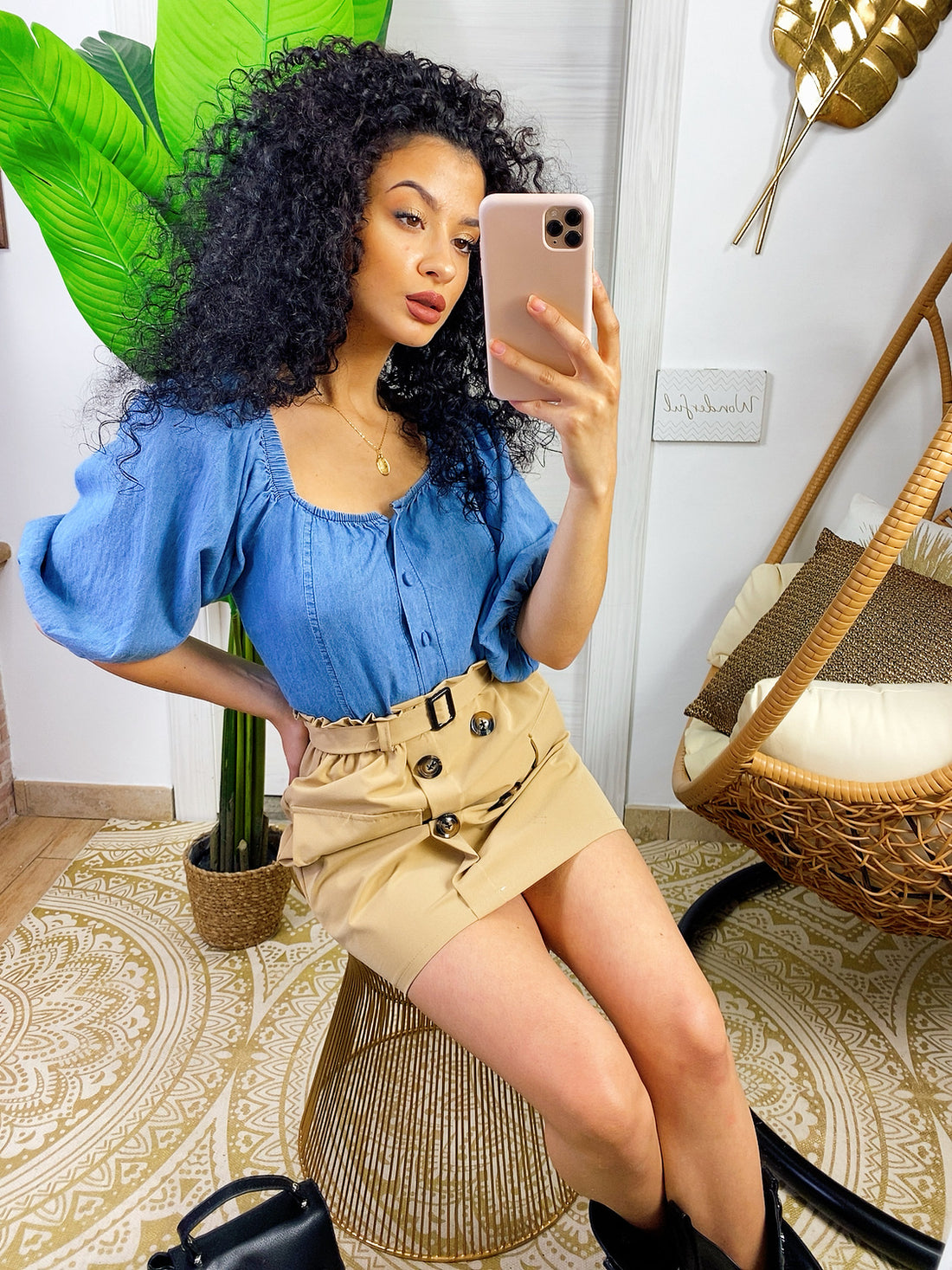 Gonna in cotone con bottoncini e cintura - R.a. Boutique 