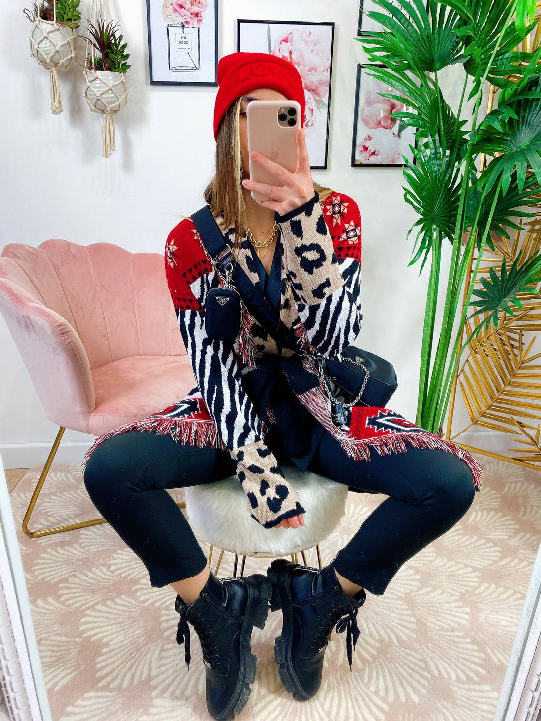 Cardigan Zebrato con frange e cinta - R.a. Boutique 