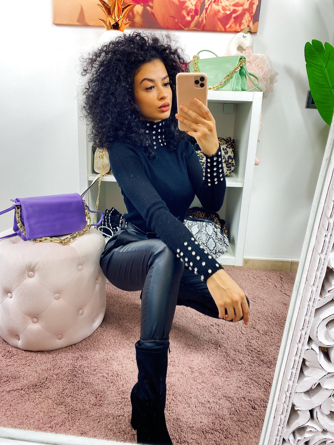 Maglioncino a collo alto con strass - R.a. Boutique 