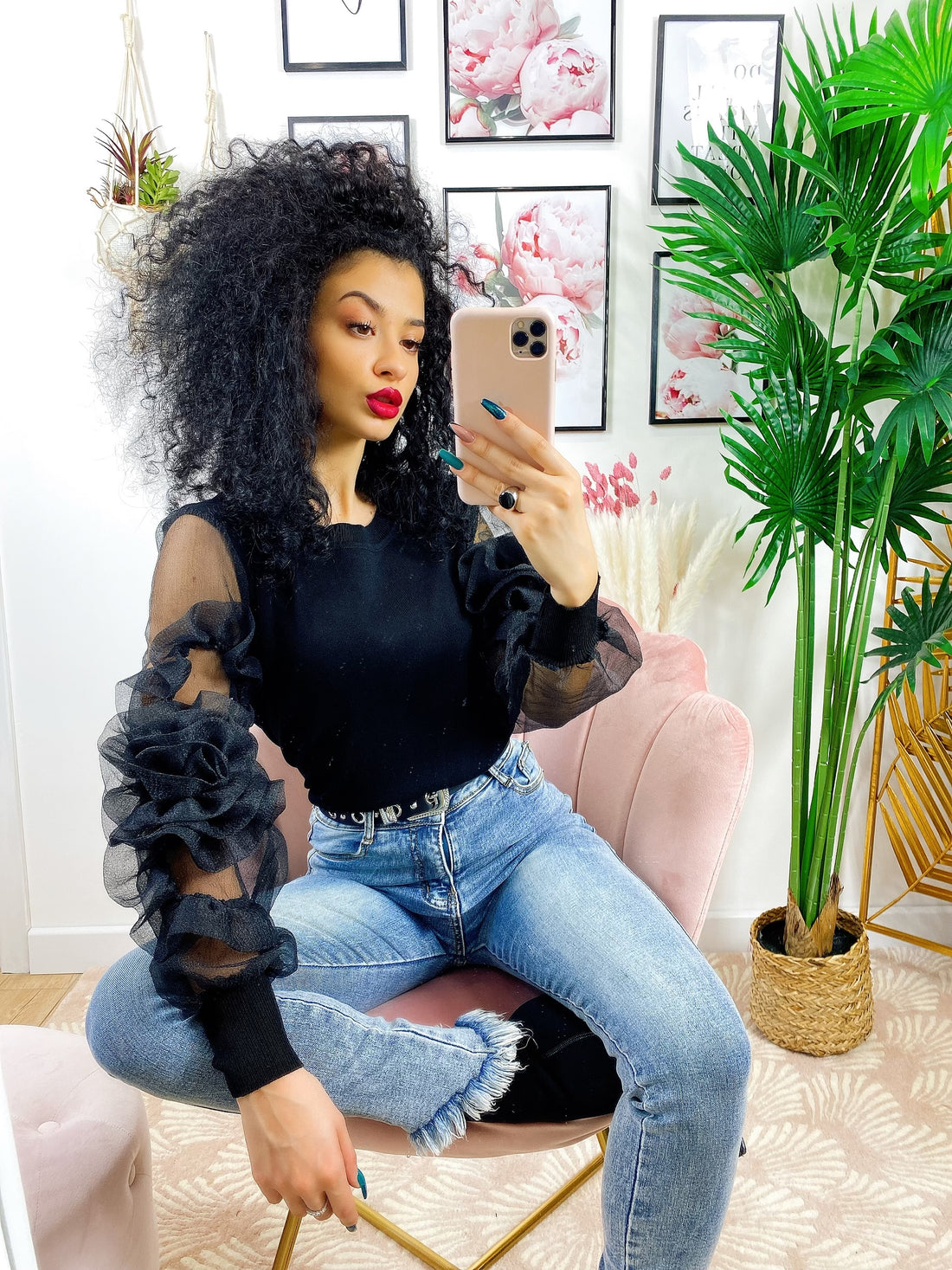 Maglioncino con maniche velate con rose - R.a. Boutique 