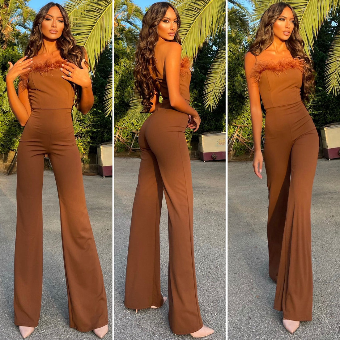 Tuta con piume Camel - R.a. Boutique 