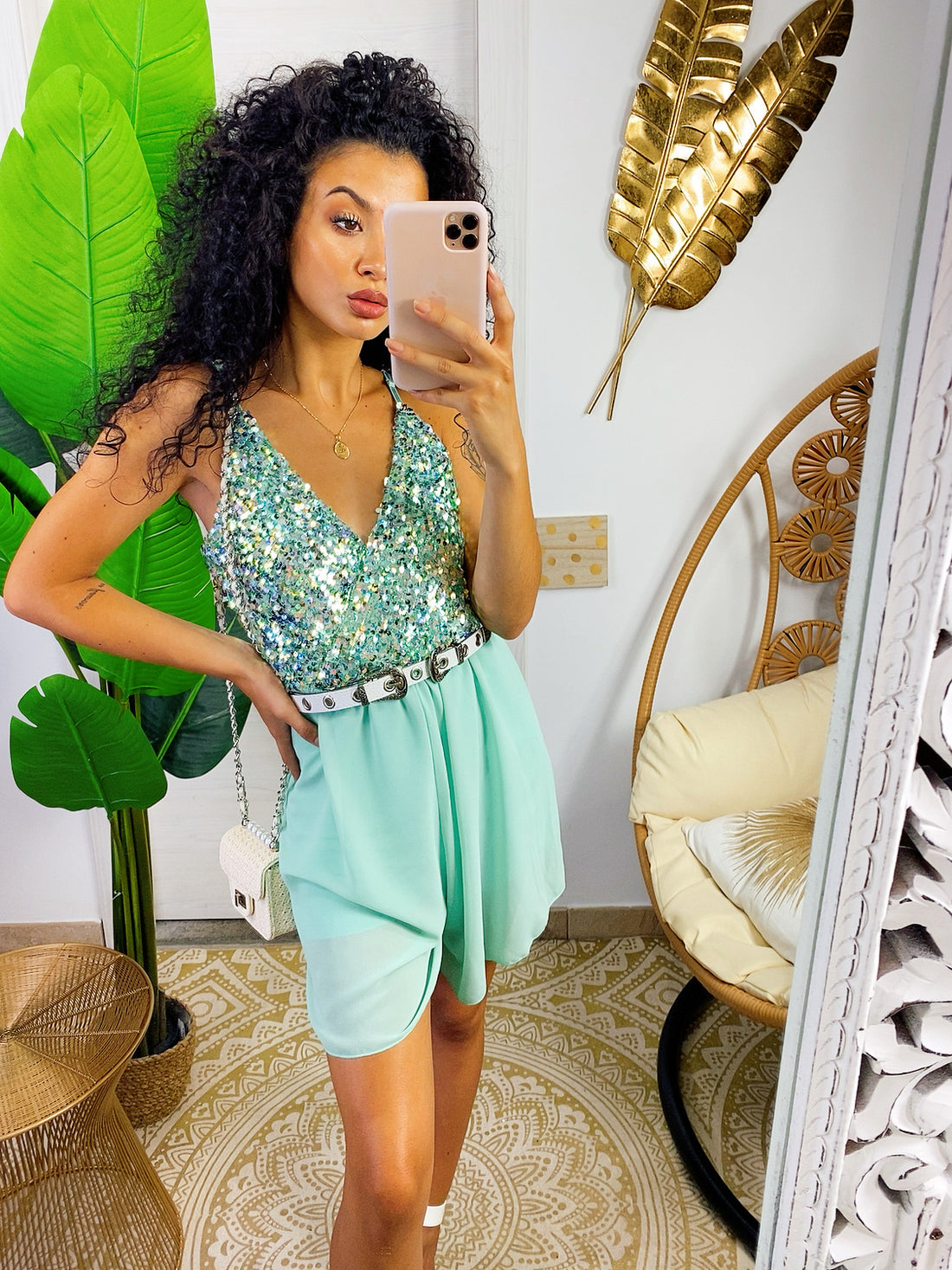 Tutina con paillettes verdeacqua - R.a. Boutique 