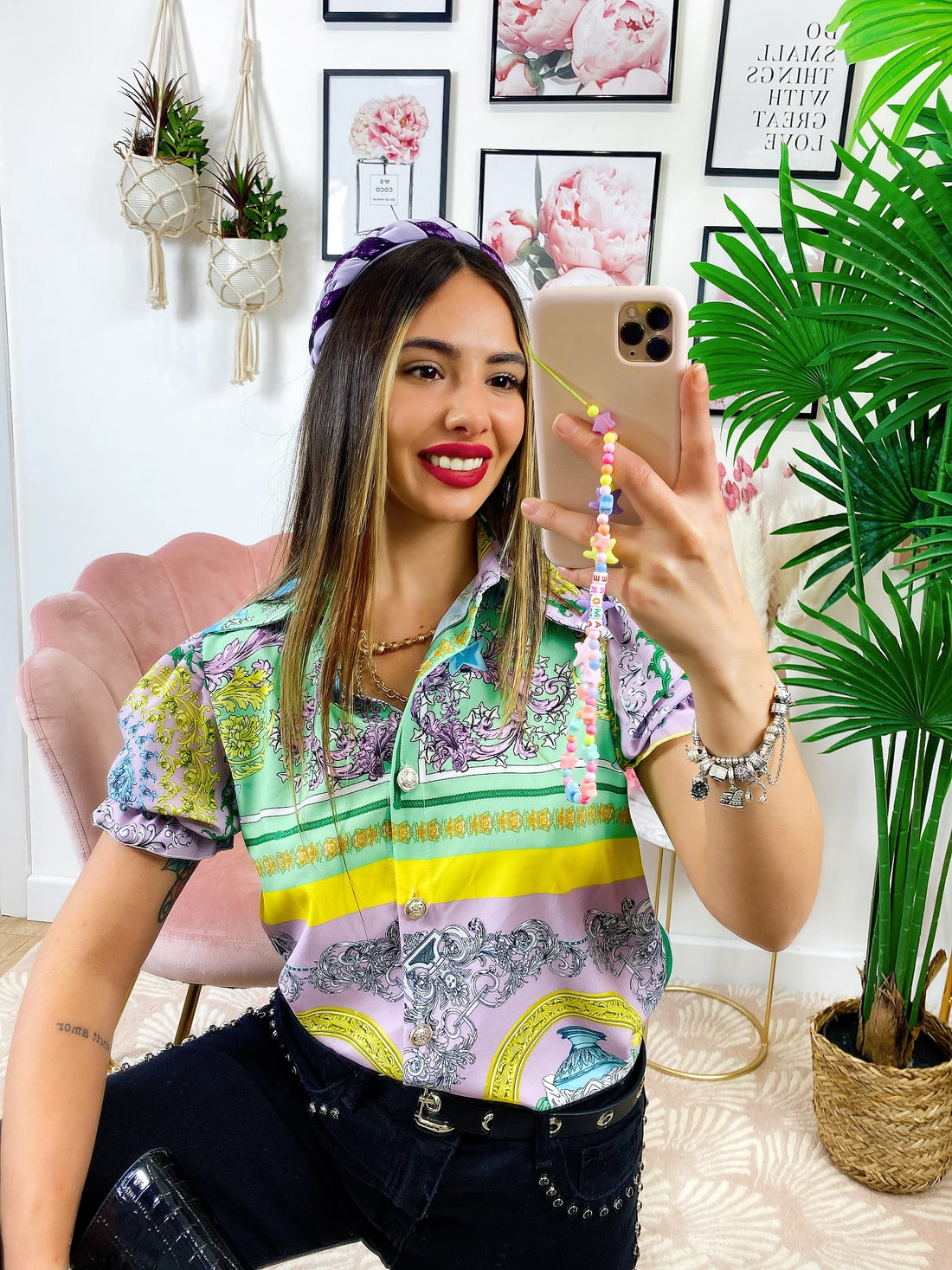 Camicia etnica dettaglio verde manica corta - R.a. Boutique 