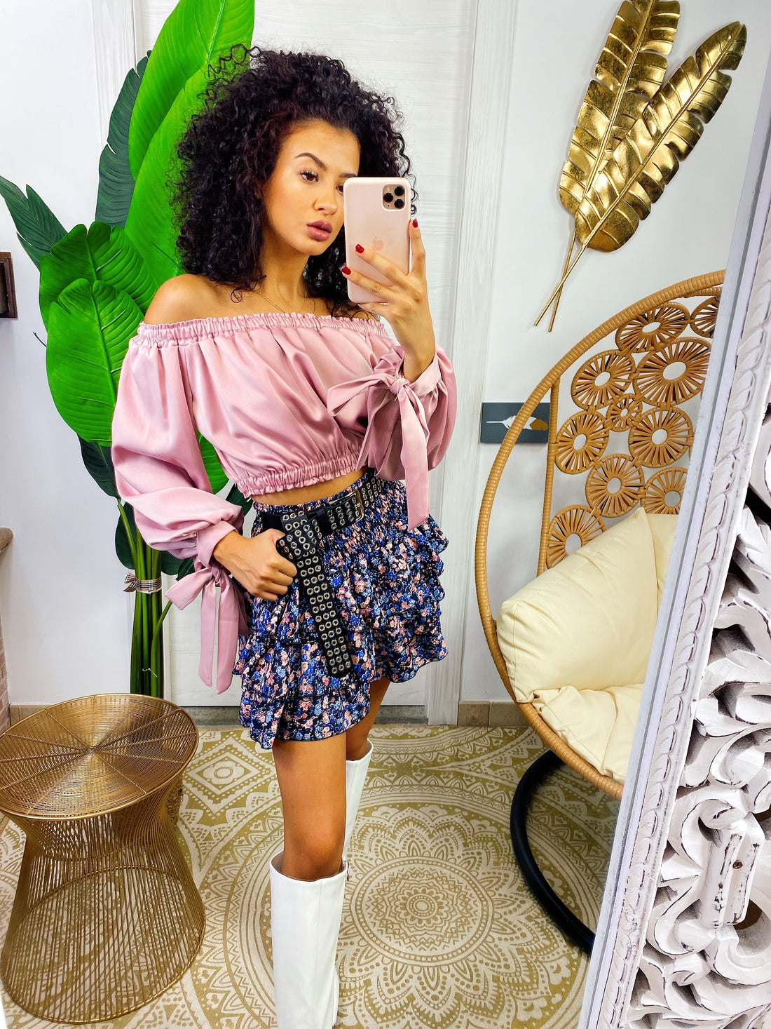 Gonna a fiori azzurri e rosa - R.a. Boutique 