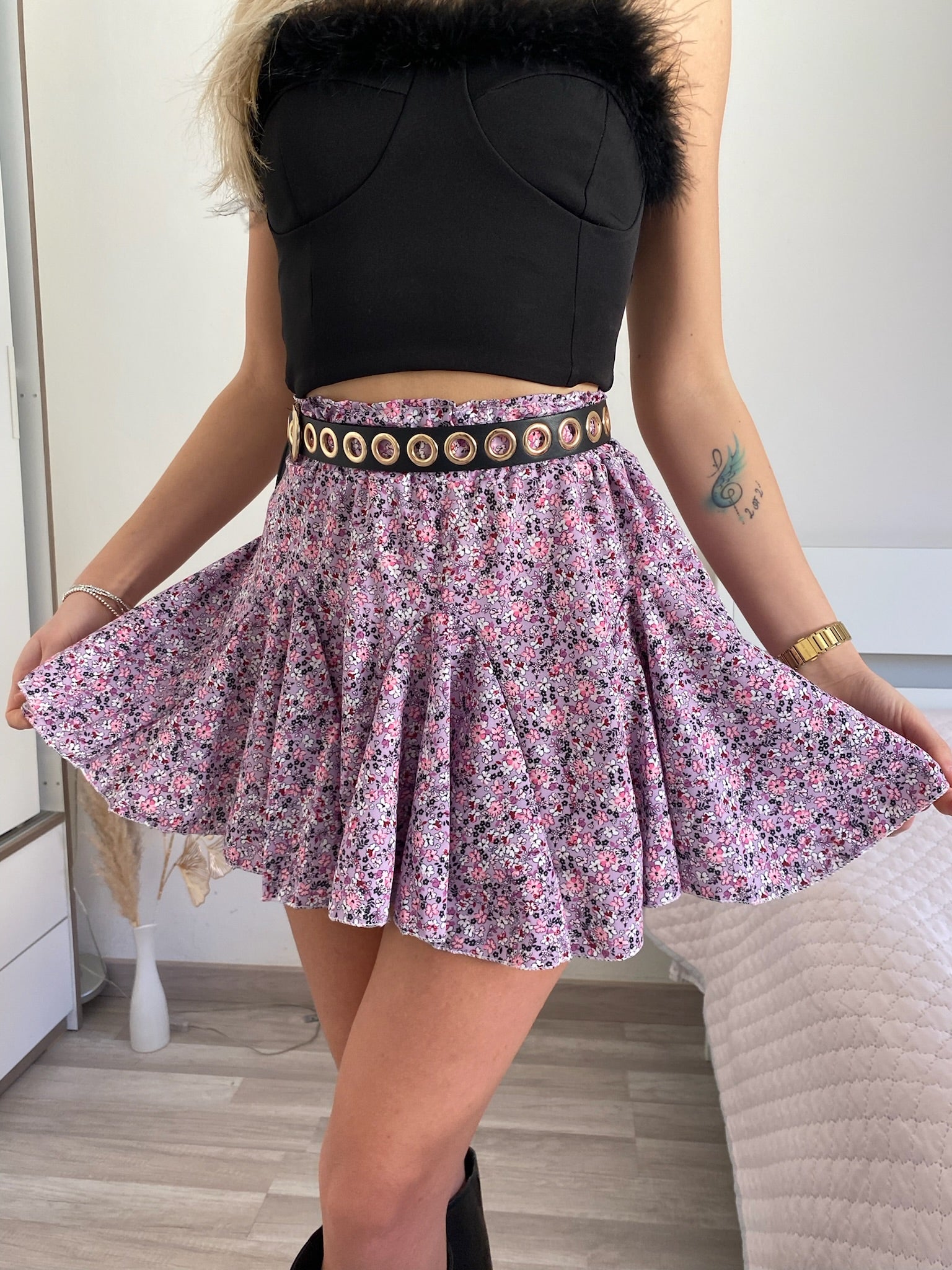 Gonna a ruota a fiorellini lilla - R.a. Boutique 