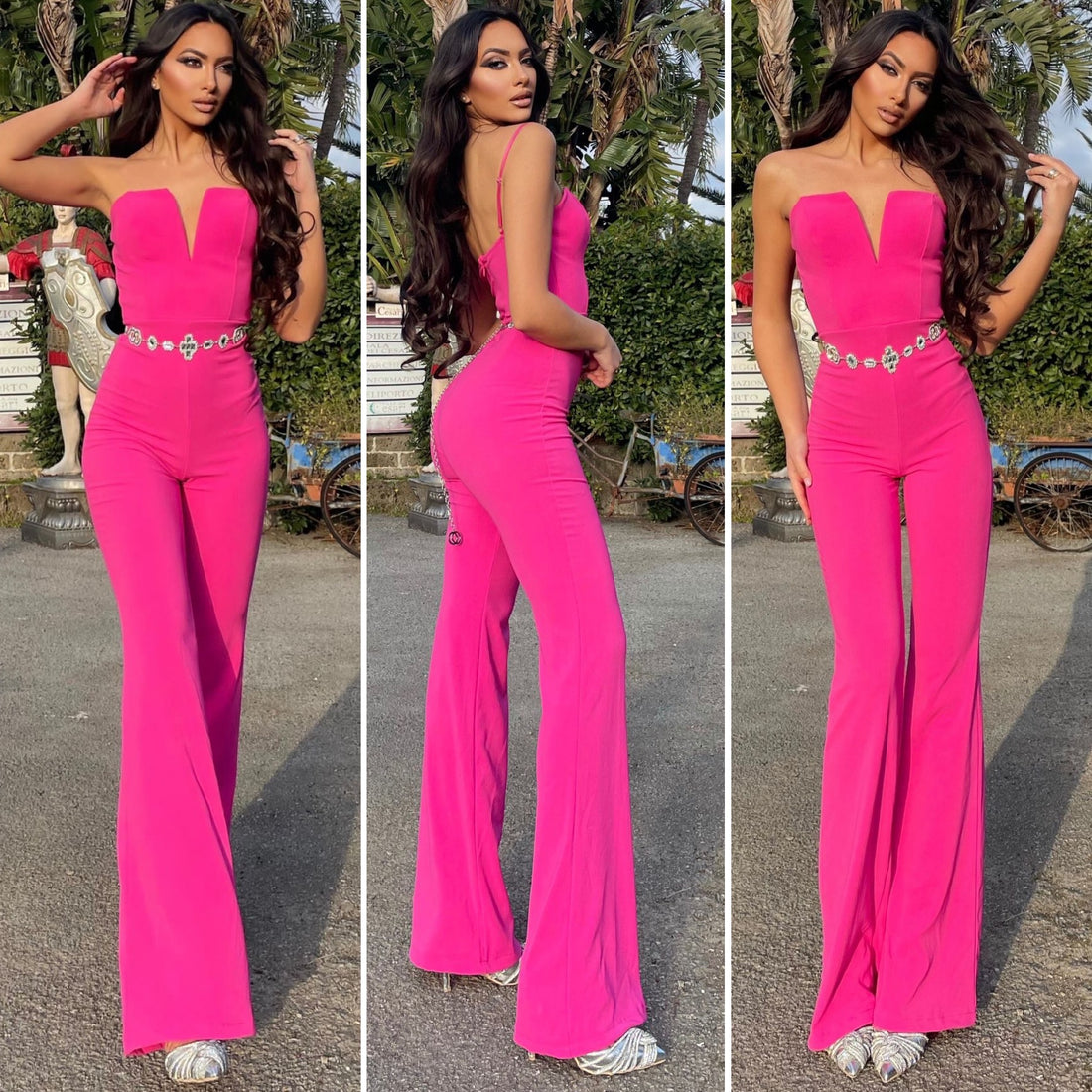 Tuta a palazzo Fuxia a costine - R.a. Boutique 