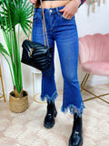 Jeans scuro con zampa larga sfrangiato - R.a. Boutique 