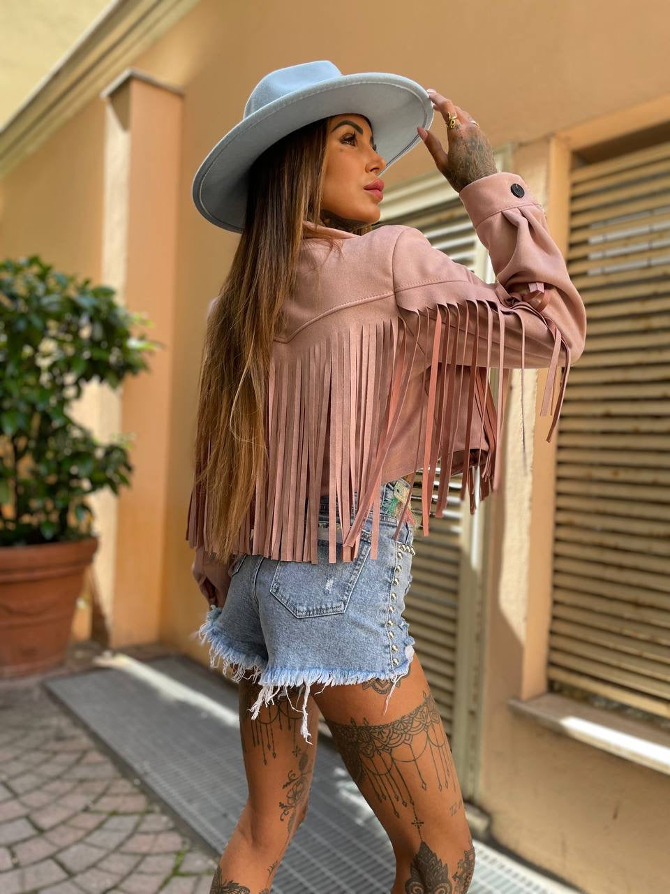 Giacchino cipria con frange - R.a. Boutique 