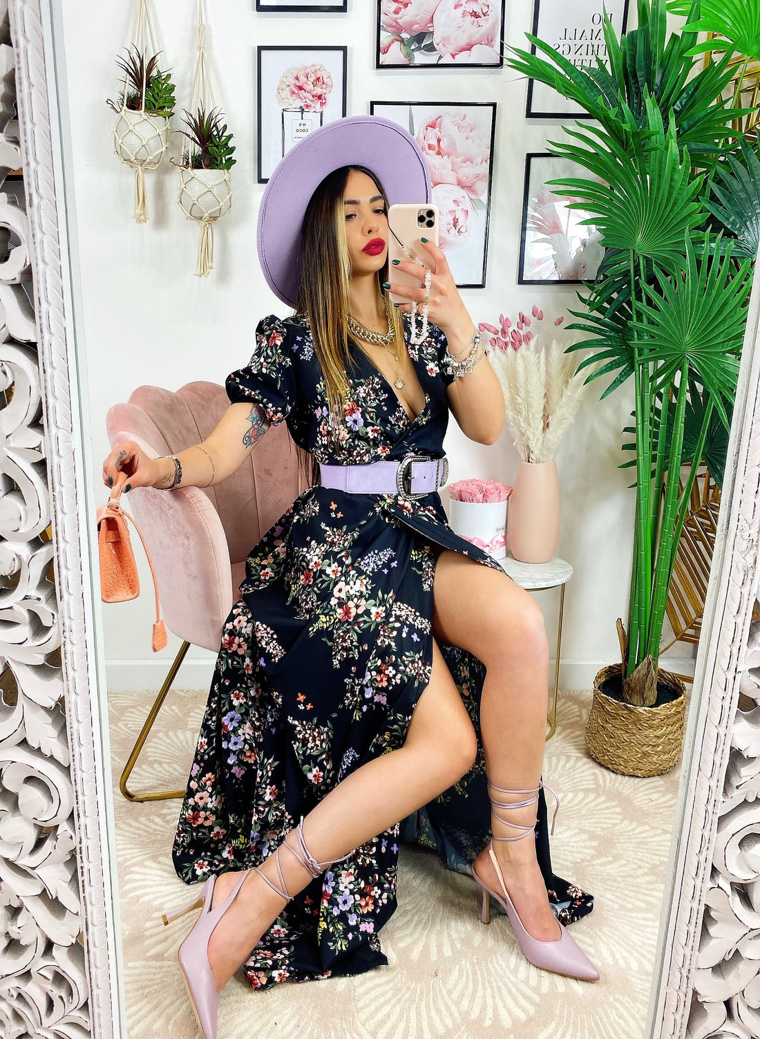 Abito lungo a fiorellini base nera - R.a. Boutique 